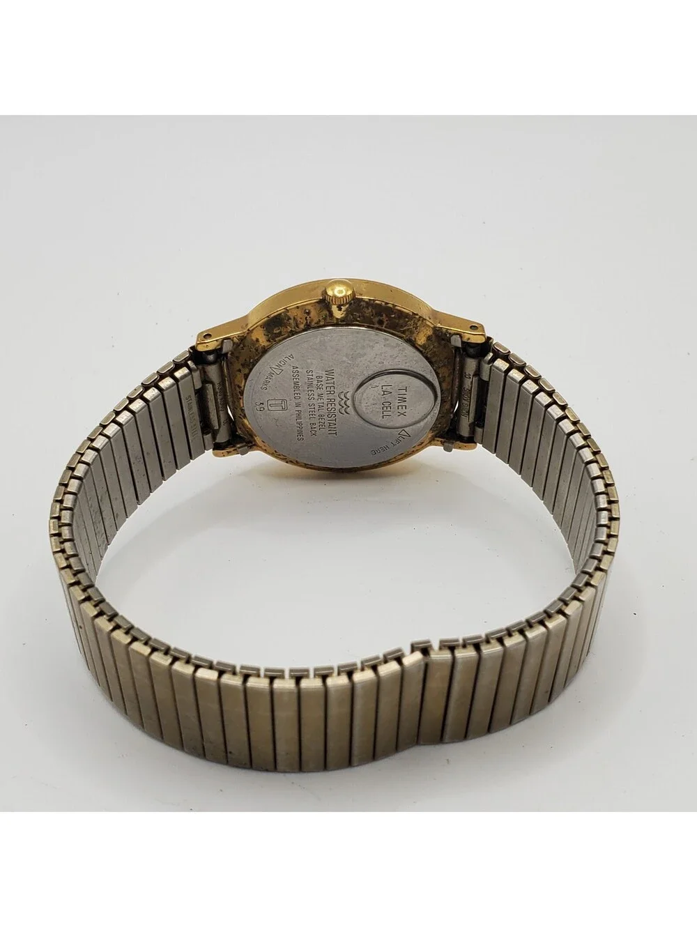 Vintage 1988 Timex Quartz Womens Watch 32mm New Battery Gold Stretch Band
